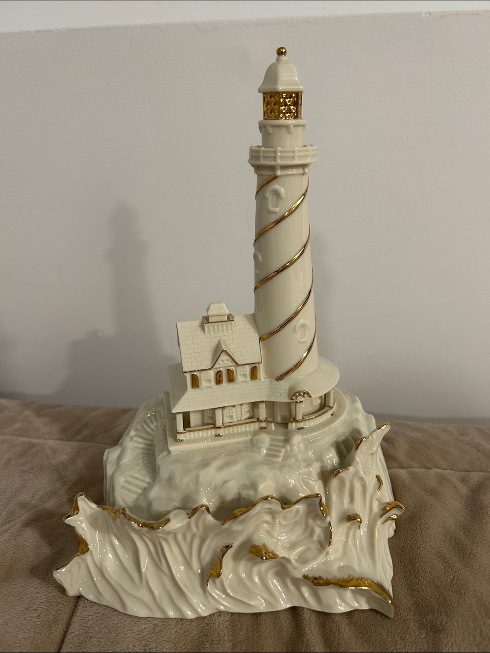 LENOX Spirit of The Sea Cream and Gold Lighthouse Ceramic Sculpture